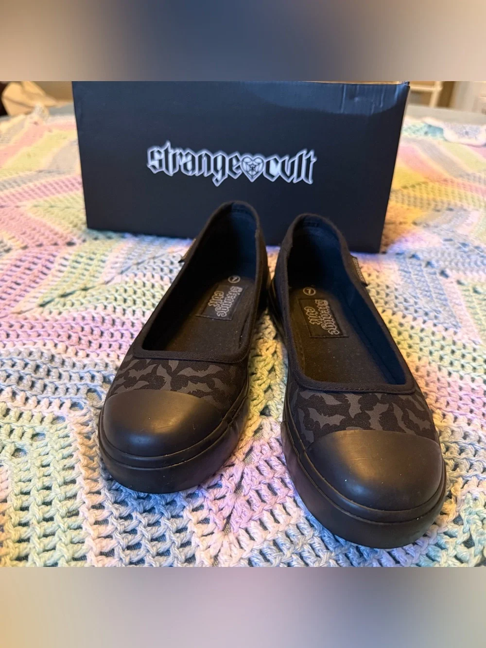 Strange Cult Black Emily Bat Slip-On Flats